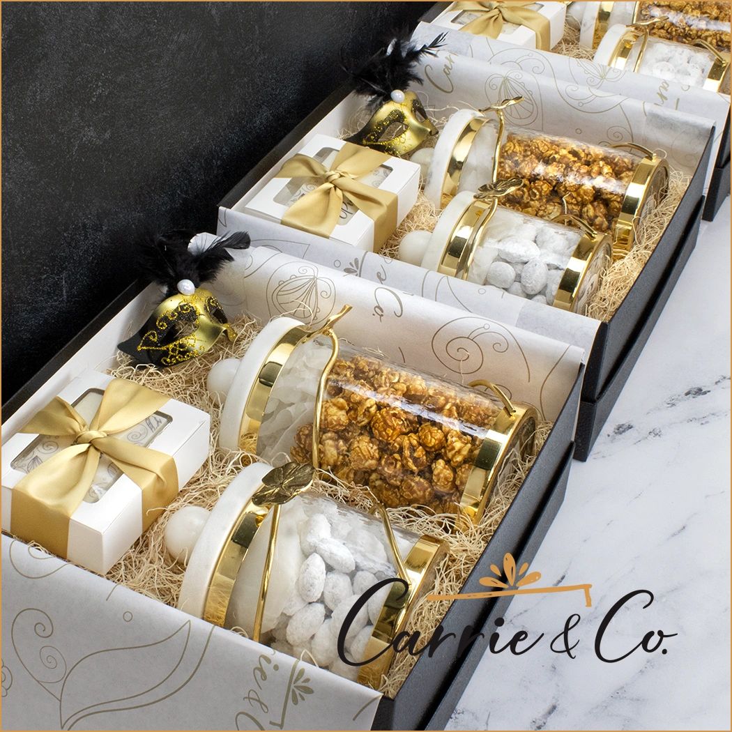Custom Purim gift featuring elegant gifts and gourmet treats