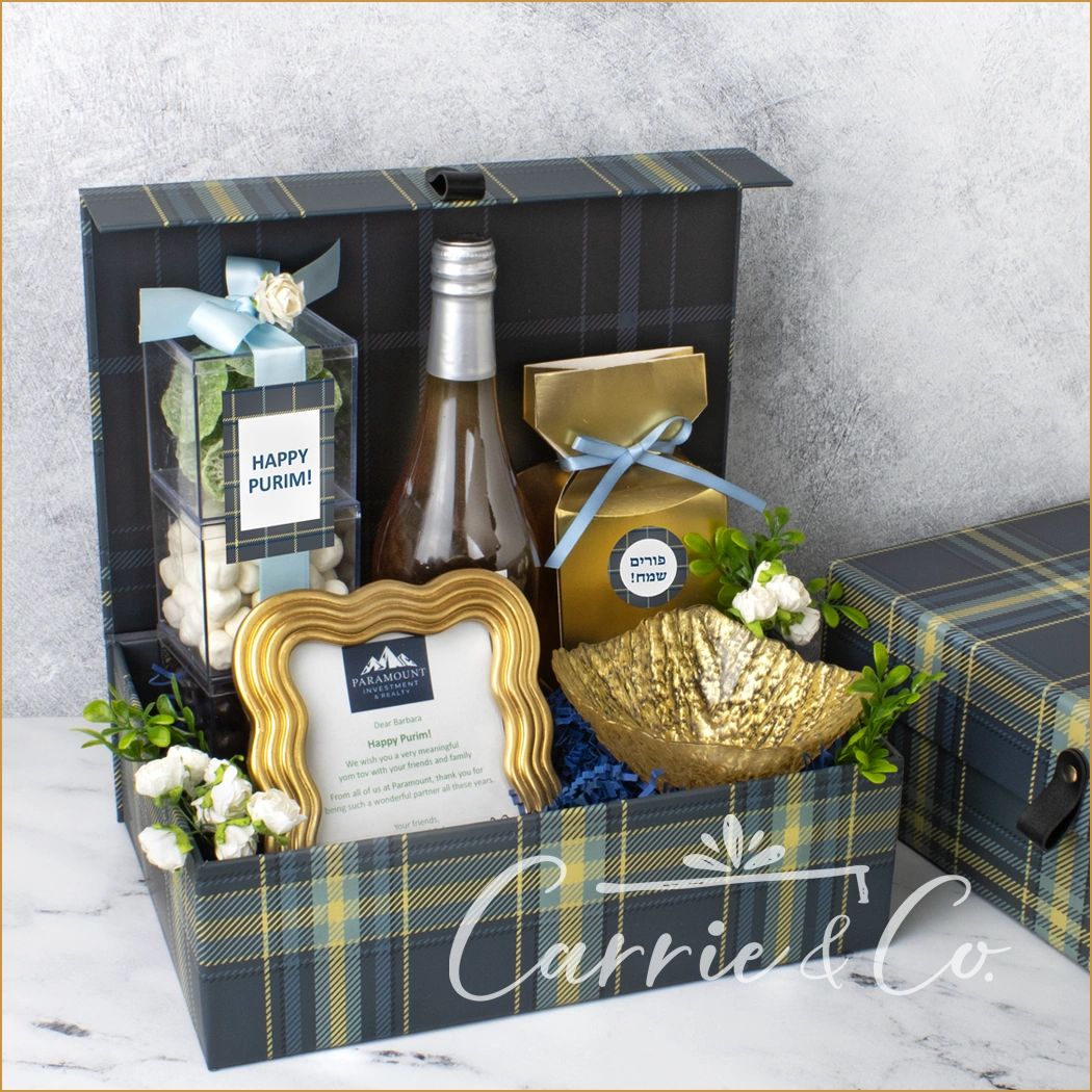 Custom Purim Gift featuring elegant gifts and gourmet treats